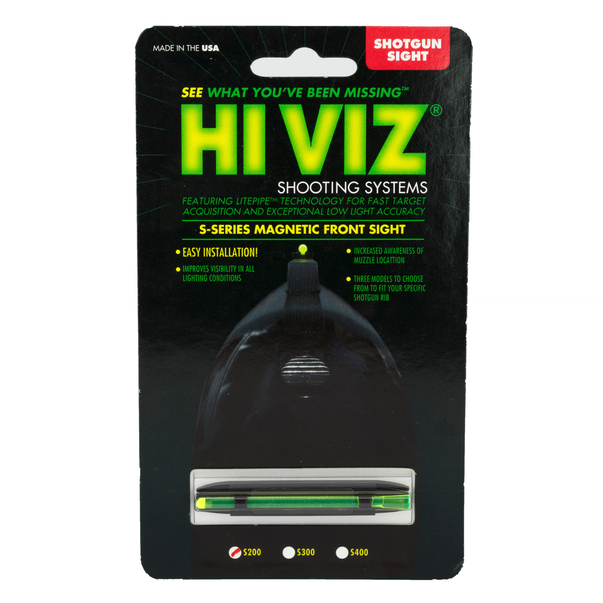 HIVIZ Magnetic Base Front Sight Shotgun with .171" to .265" Vent Rib Fiber Optic