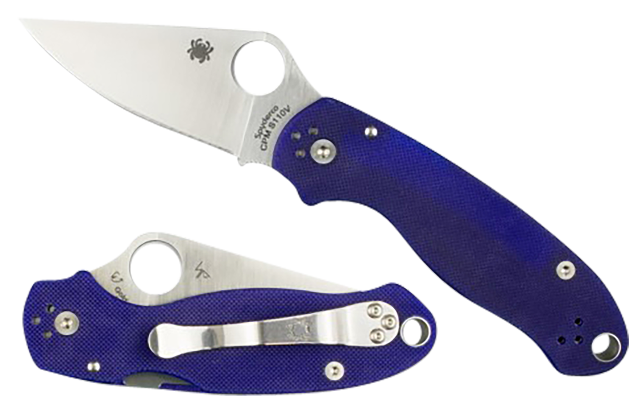 Spyderco Para 3 Knife 2.95" Satin Drop Point Blade, Dark Blue G10 Handle