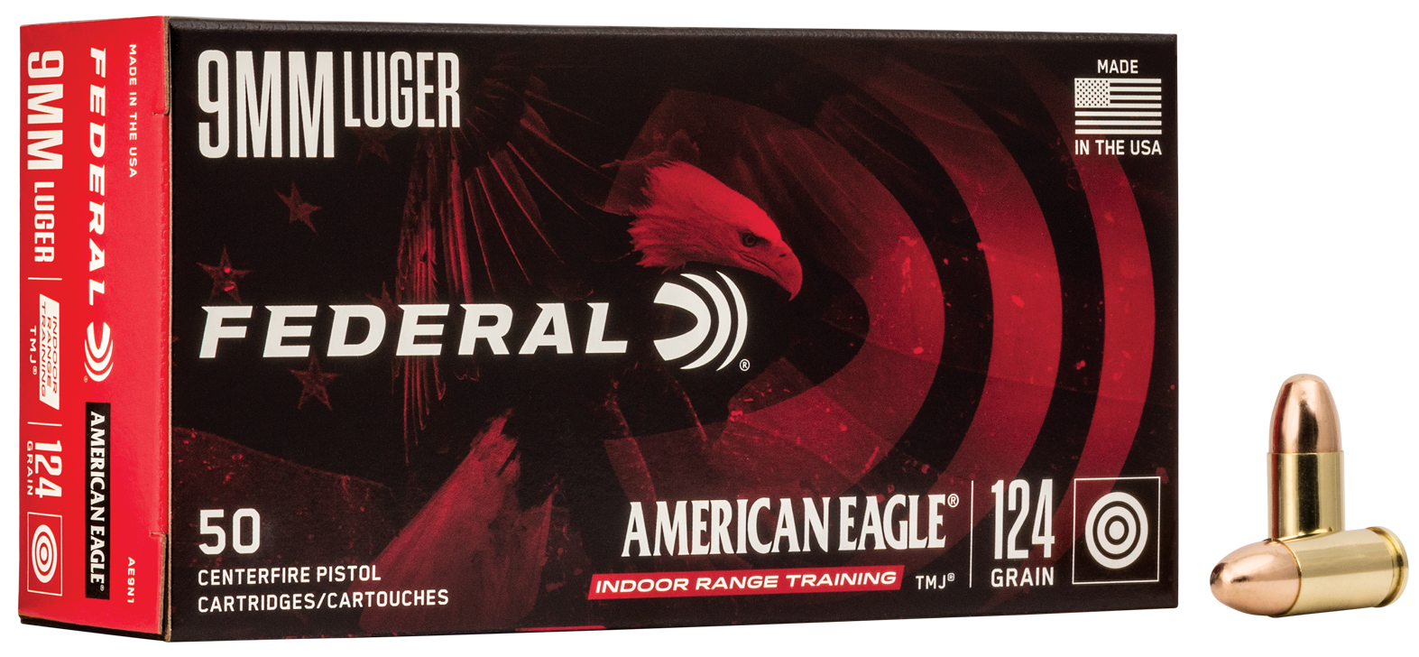 Federal American Eagle Ammunition 9mm Luger 124 Grain Total Metal Jacket