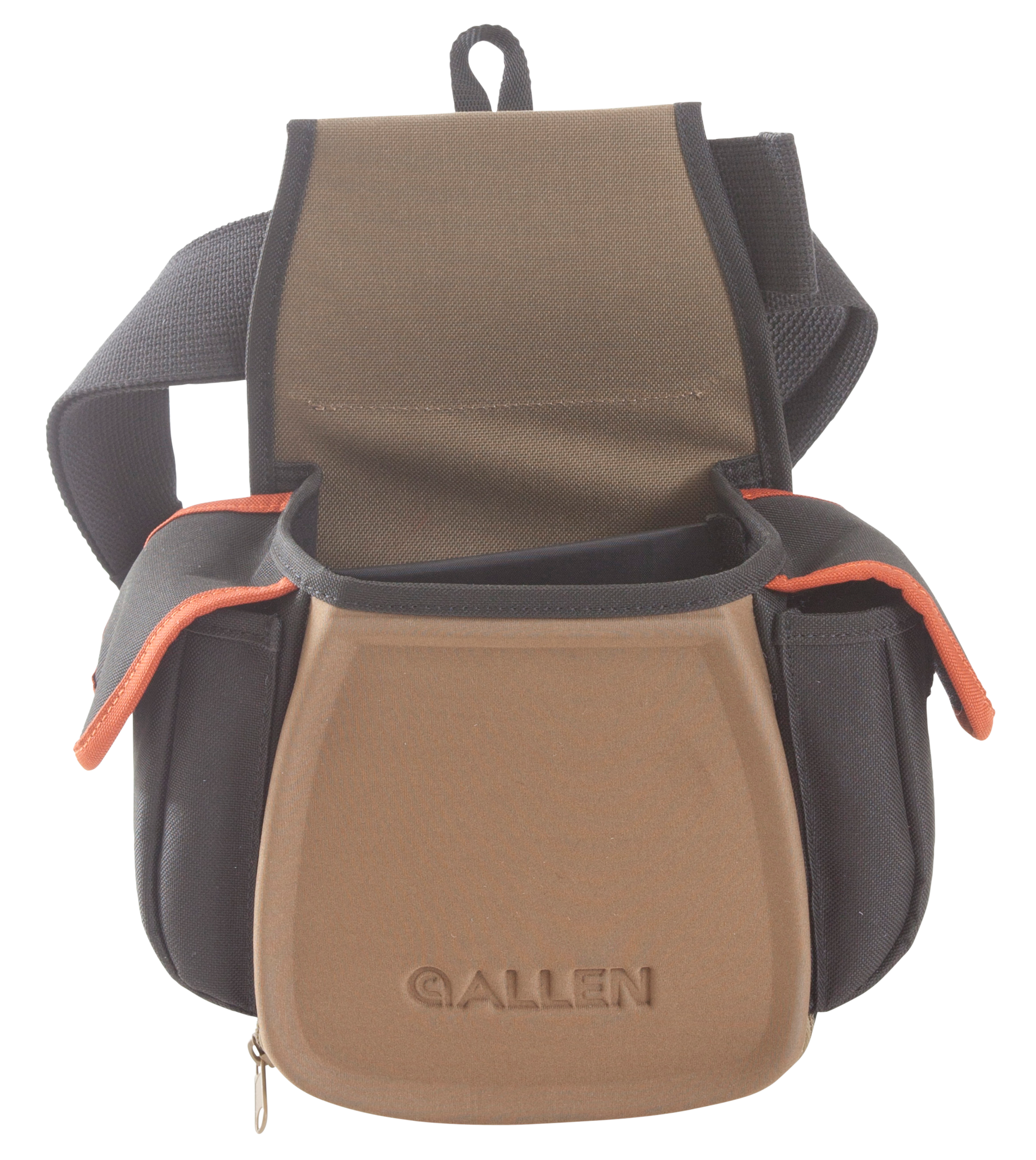 Allen 8306 Eliminator Pro Double Compartment Shooting Bag Black with Tan & Rust Accents, Elastic Loops, Side Pockets & D-Ring 7" x 4.75" x 12" Exterior Dimensions