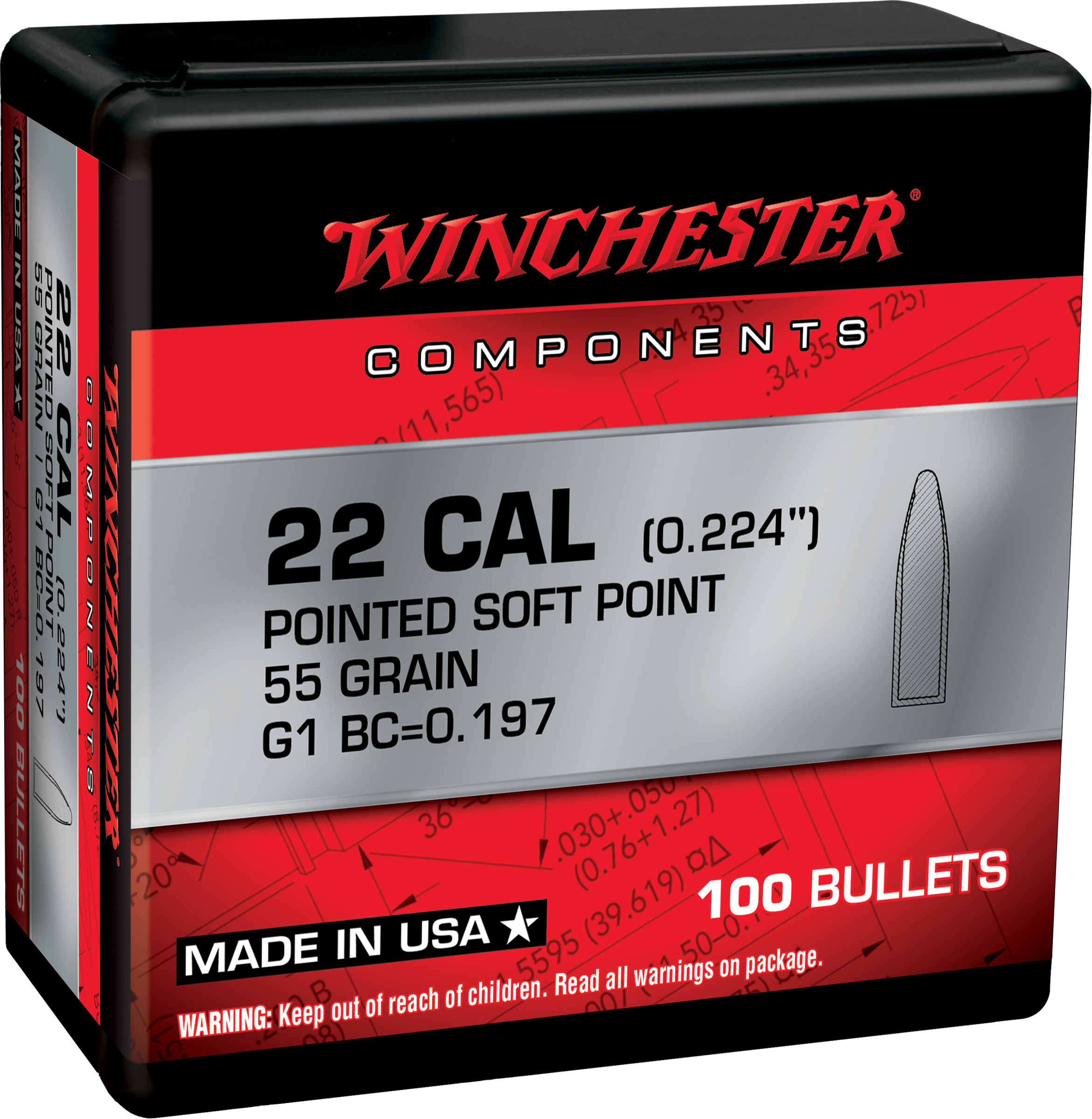 Winchester AmmoCenterfire Rifle Reloading 223 Rem .224 55 gr Pointed Soft Point (PSP) 100 Per Box