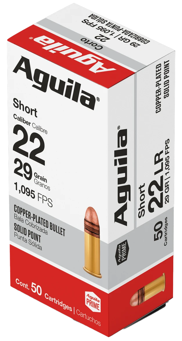 Aguila Super Extra High Velocity Ammunition 22 Short 29 Grain Plated Lead Round Nose