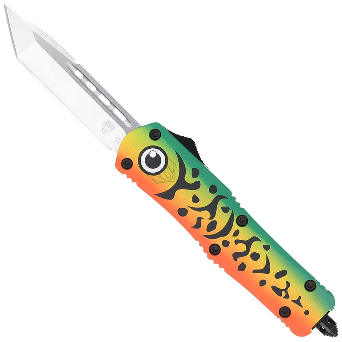 CobraTec Knives MFLGNFS3TNS FS-3Medium 3" OTF Tanto Plain D2 Steel Blade 4.50" Green Fishing Lure Aluminum Cerakoted Handle Includes Glass Breaker/Pocket Clip