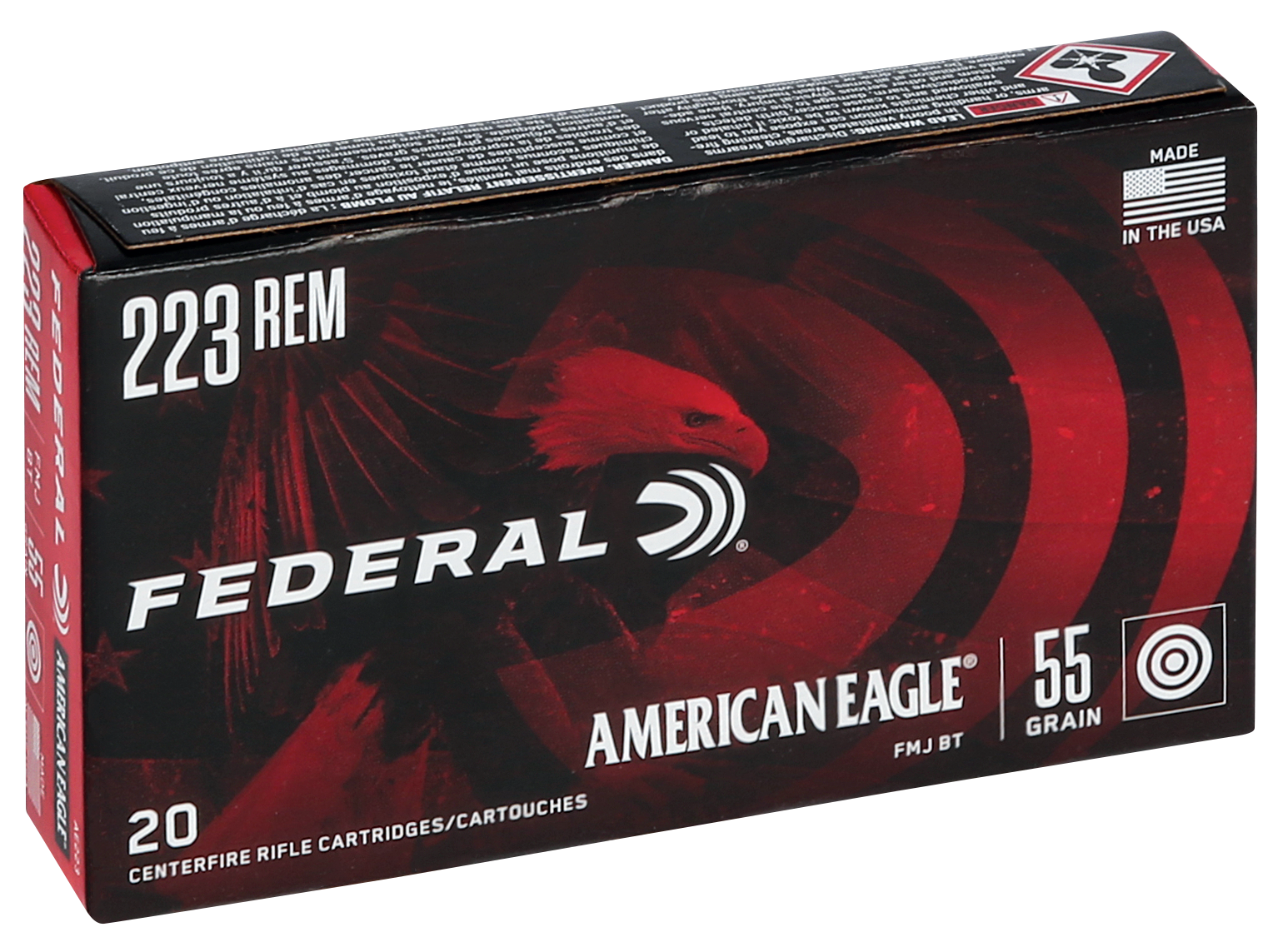 Federal AE223 American Eagle Target 223 Rem 55 gr Full Metal Jacket Boat-Tail (FMJBT) 20rd Bx