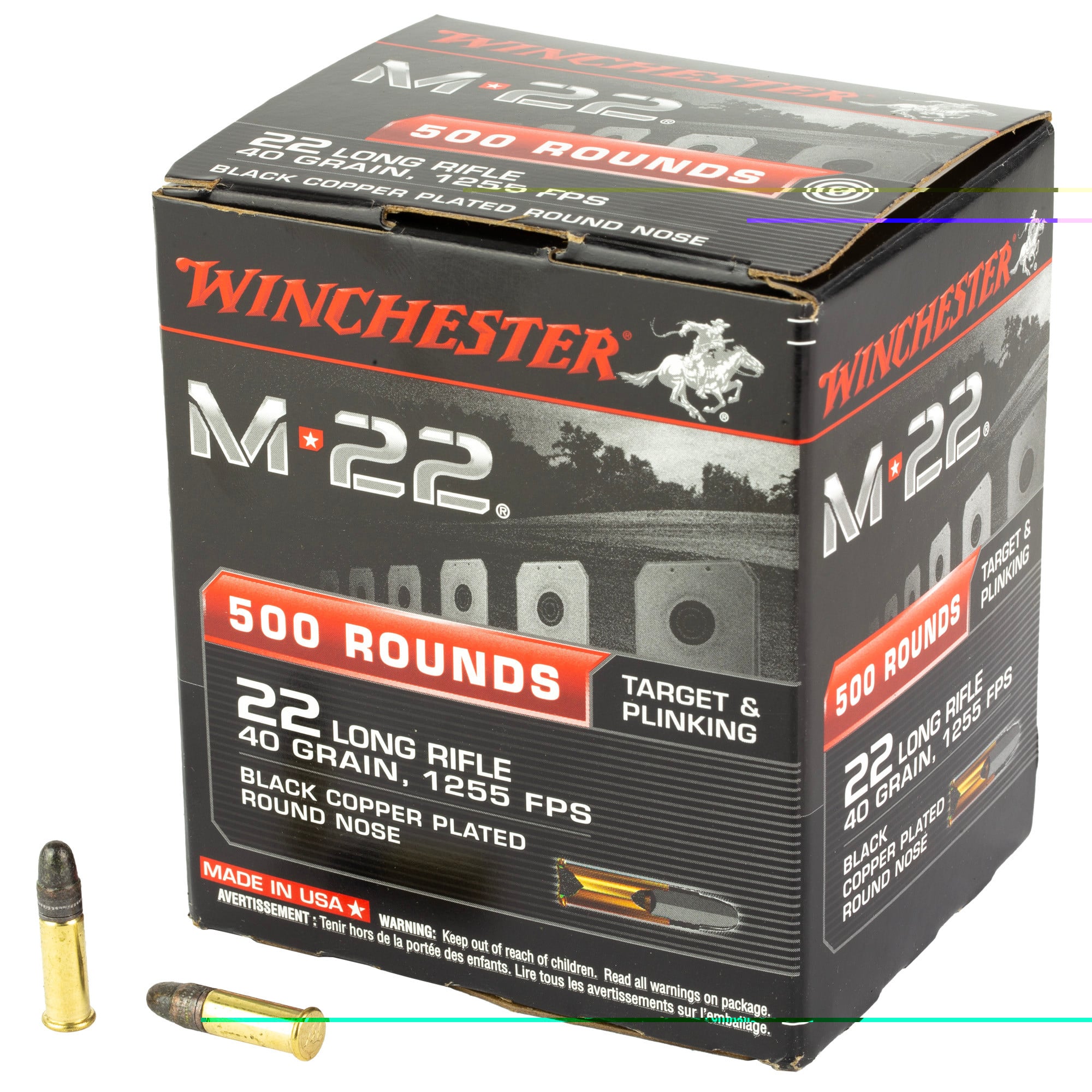Winchester M-22 Ammunition 22 Long Rifle 40 Grain Black Plated Lead Round Nose