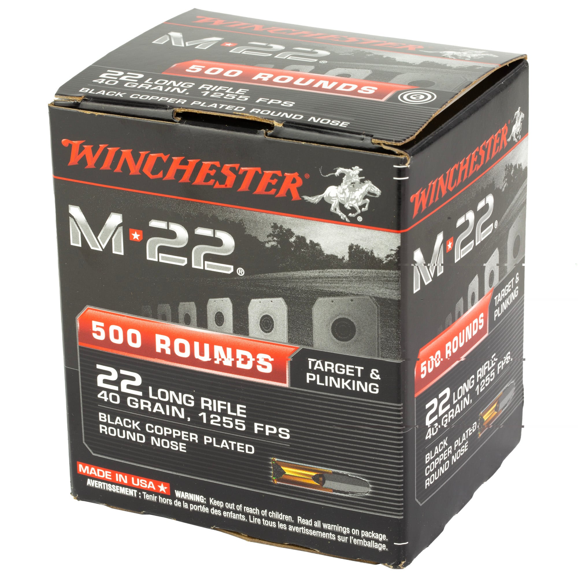 Winchester M-22 Ammunition 22 Long Rifle 40 Grain Black Plated Lead Round Nose