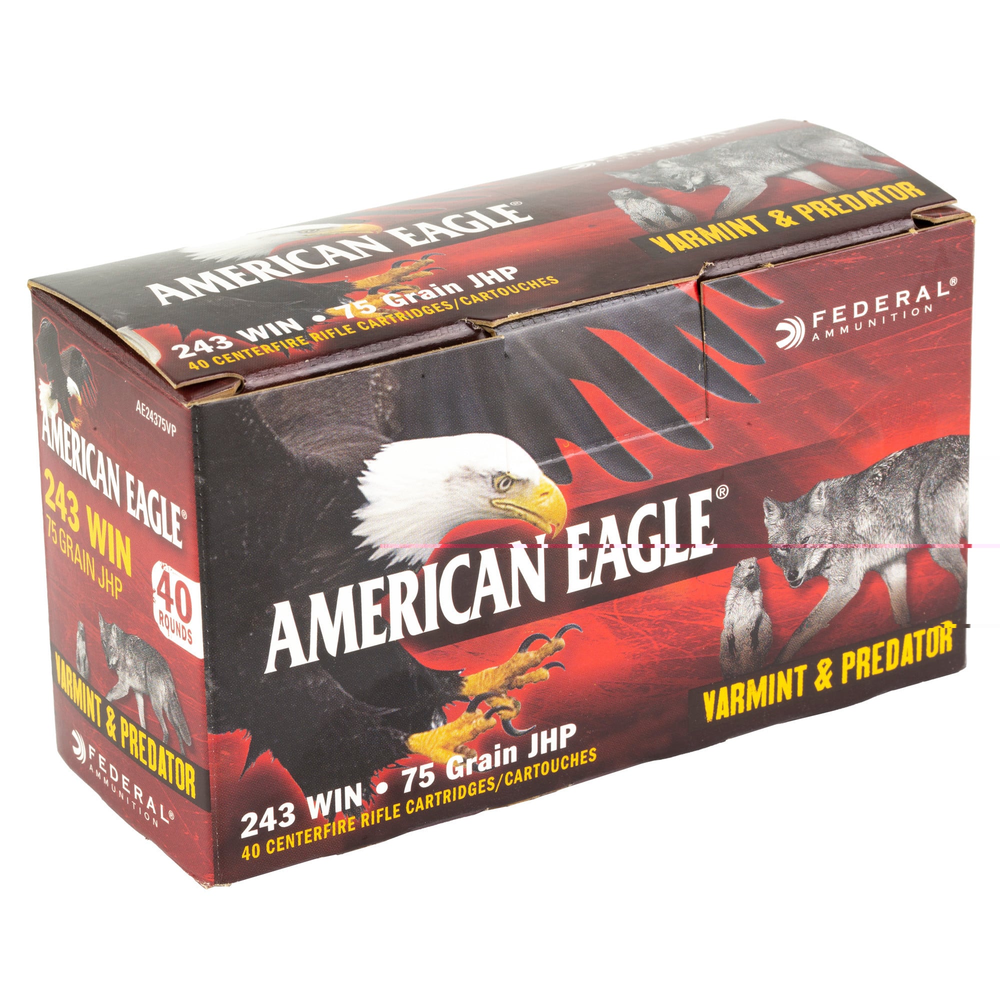 Federal American Eagle Varmint and Predator Ammunition 243 Winchester 75 Grain Hollow Point Box of 40