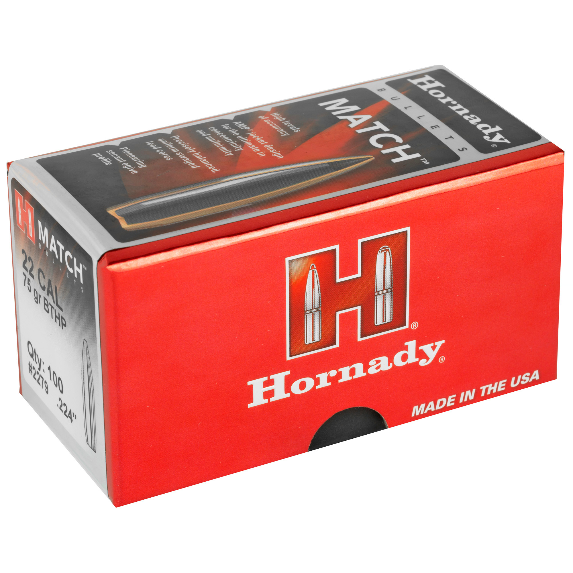 Hornady 2279 Match Target 22 Cal .224 75 gr Hollow Point Boat-Tail Match (HPBTM)