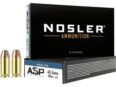 Nosler ASP Ammunition 45 ACP 185 Grain Jacketed Hollow Point