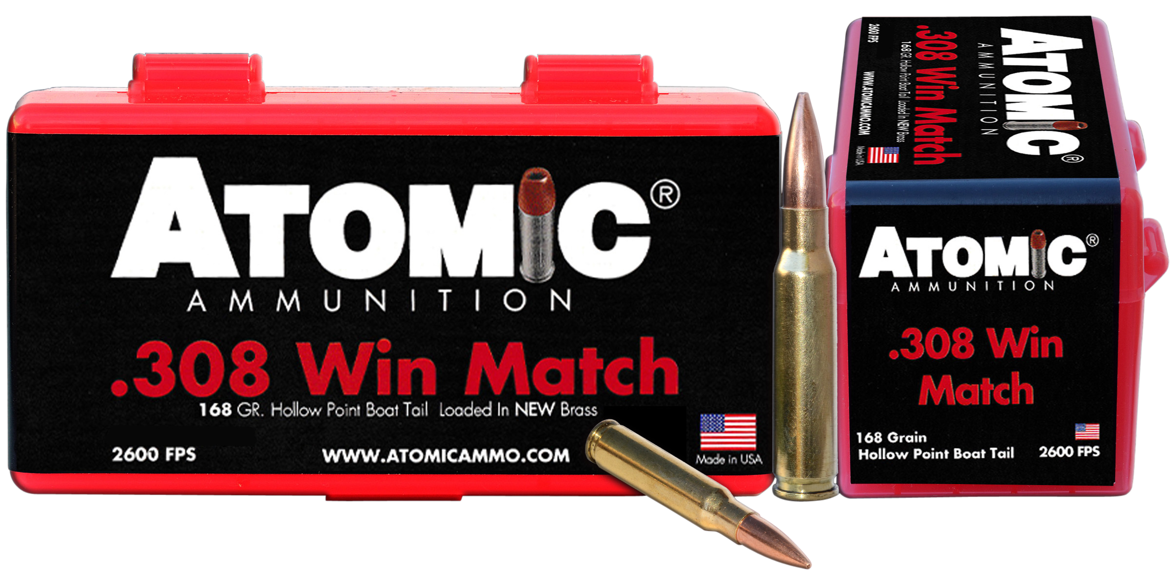 Atomic Ammunition 00426 Rifle Match 308 Win 168 gr Hollow Point Boat-Tail (HPBT) 50rd Bx