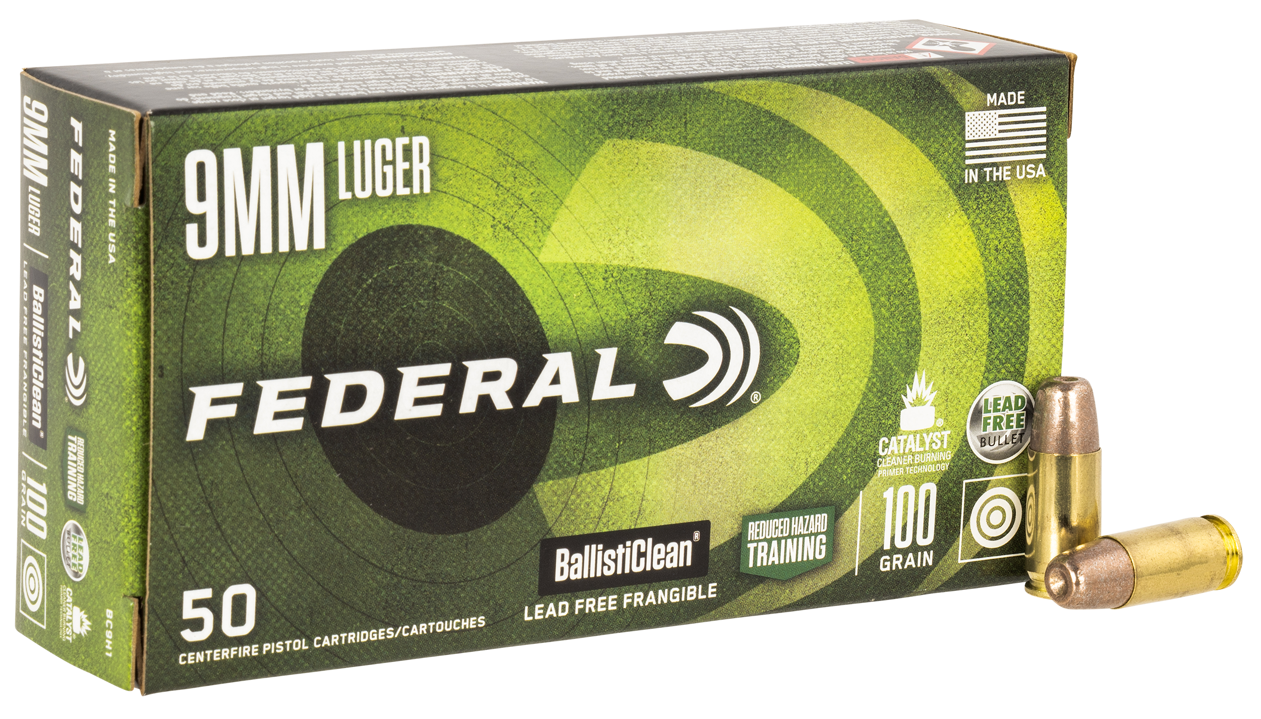 Federal BC9H1 BallistiClean Reduced Hazard Training 9mm Luger 100 gr Lead-Free Frangible 50rd Bx