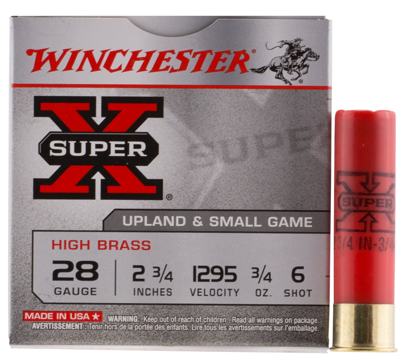 Winchester Super-X High Brass Ammunition 28 Gauge 2-3/4" 3/4 oz #6 Shot Box of 25