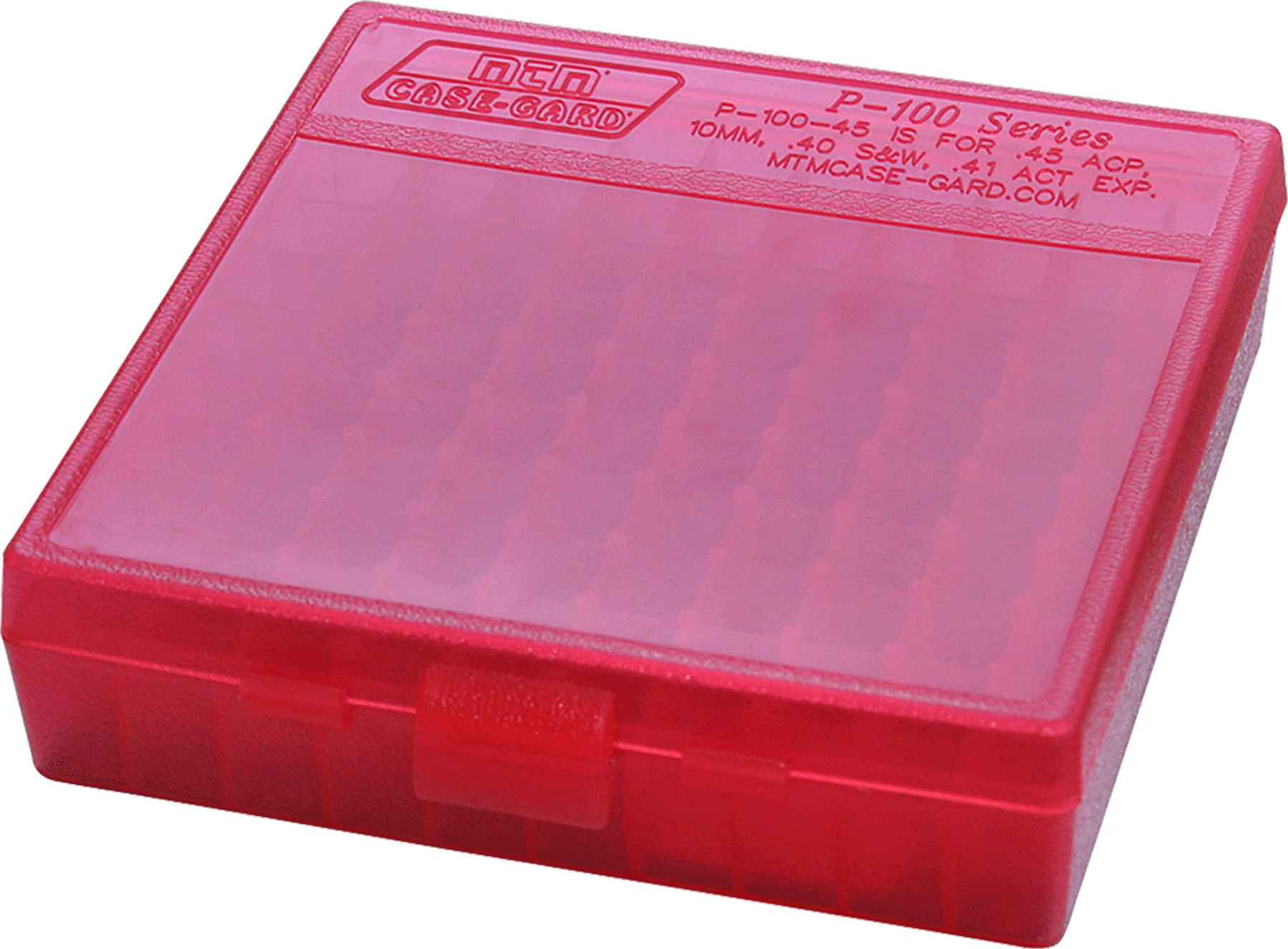 MTM Case-Gard P100929 Case-Gard P-100 Multi-Caliber Handgun Clear Red Polypropylene 100rd