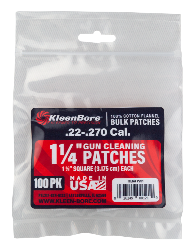 KleenBore P201 Super Shooter22 - 270 Cal 1.25" 100% Cotton Flannel 100 Per Pack