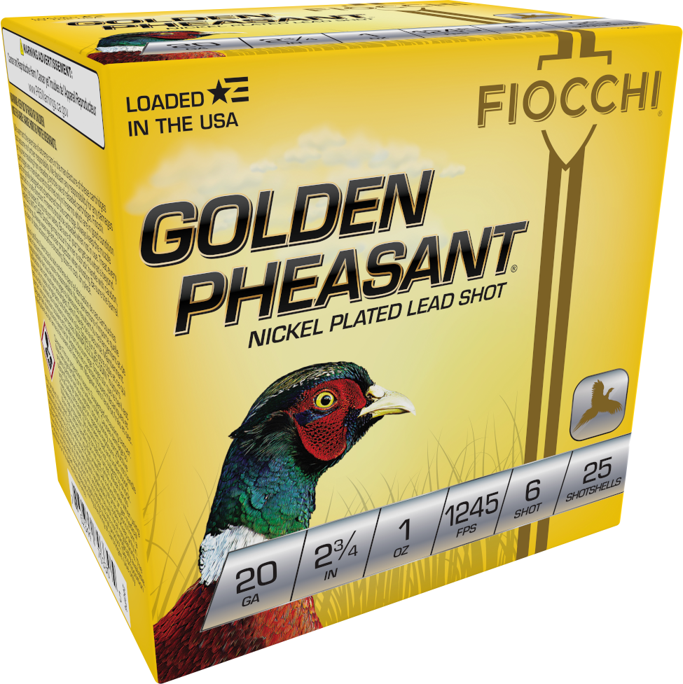 Fiocchi Golden Pheasant Ammunition 20 Gauge 2-3/4" 1 oz #6 Nickel Plated Shot Box of 25