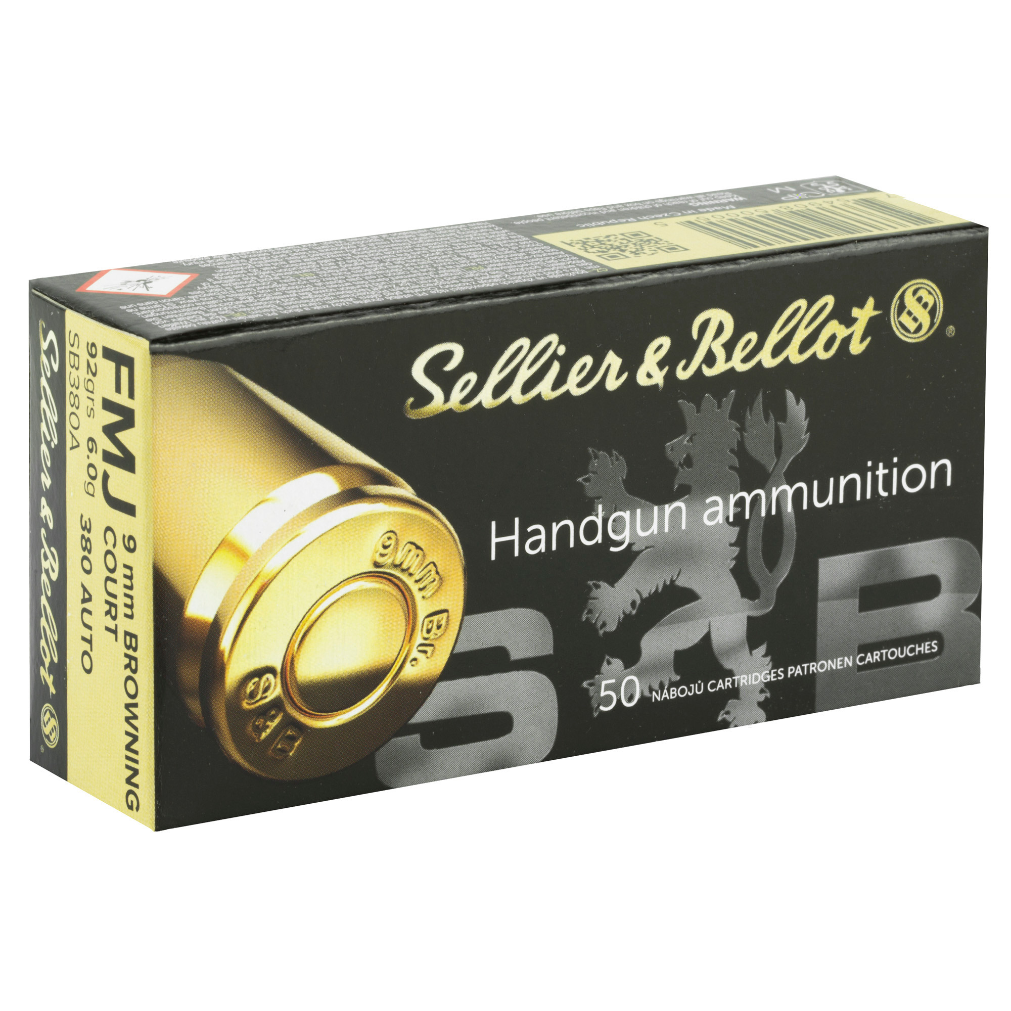 Sellier & Bellot Ammunition 380 ACP 92 Grain Full Metal Jacket Box of 50