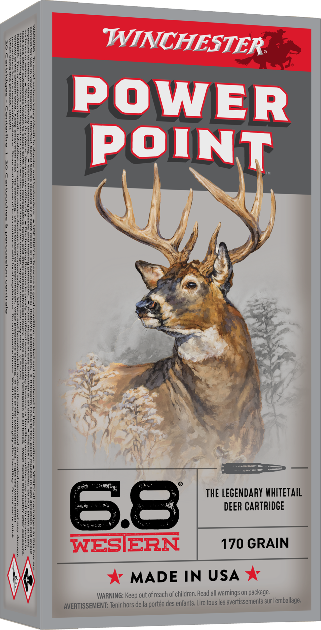 Winchester Power Point Ammunition 6.8 Western 170 Grain Power-Point 20RD