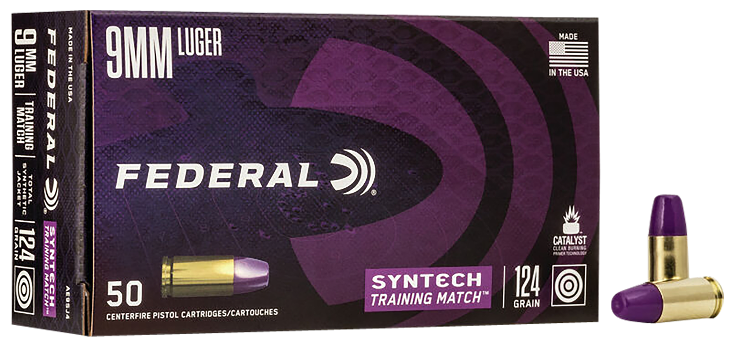 Federal AE9SJ4 Syntech Training Match Training Match 9mm Luger 124 gr Total Syntech Jacket Flat Nose (TSF) 50rd Bx