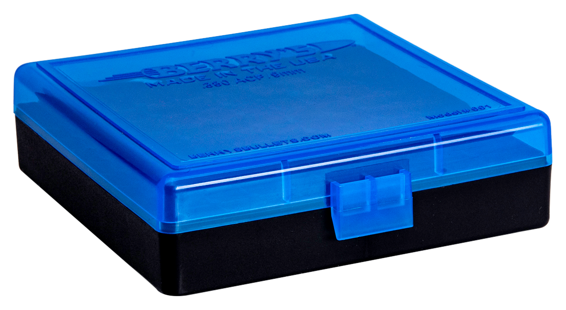 Berrys 69874 001 Ammo Box 9mm Luger,380 ACP 100rd Blue Lid w/Black Bottom