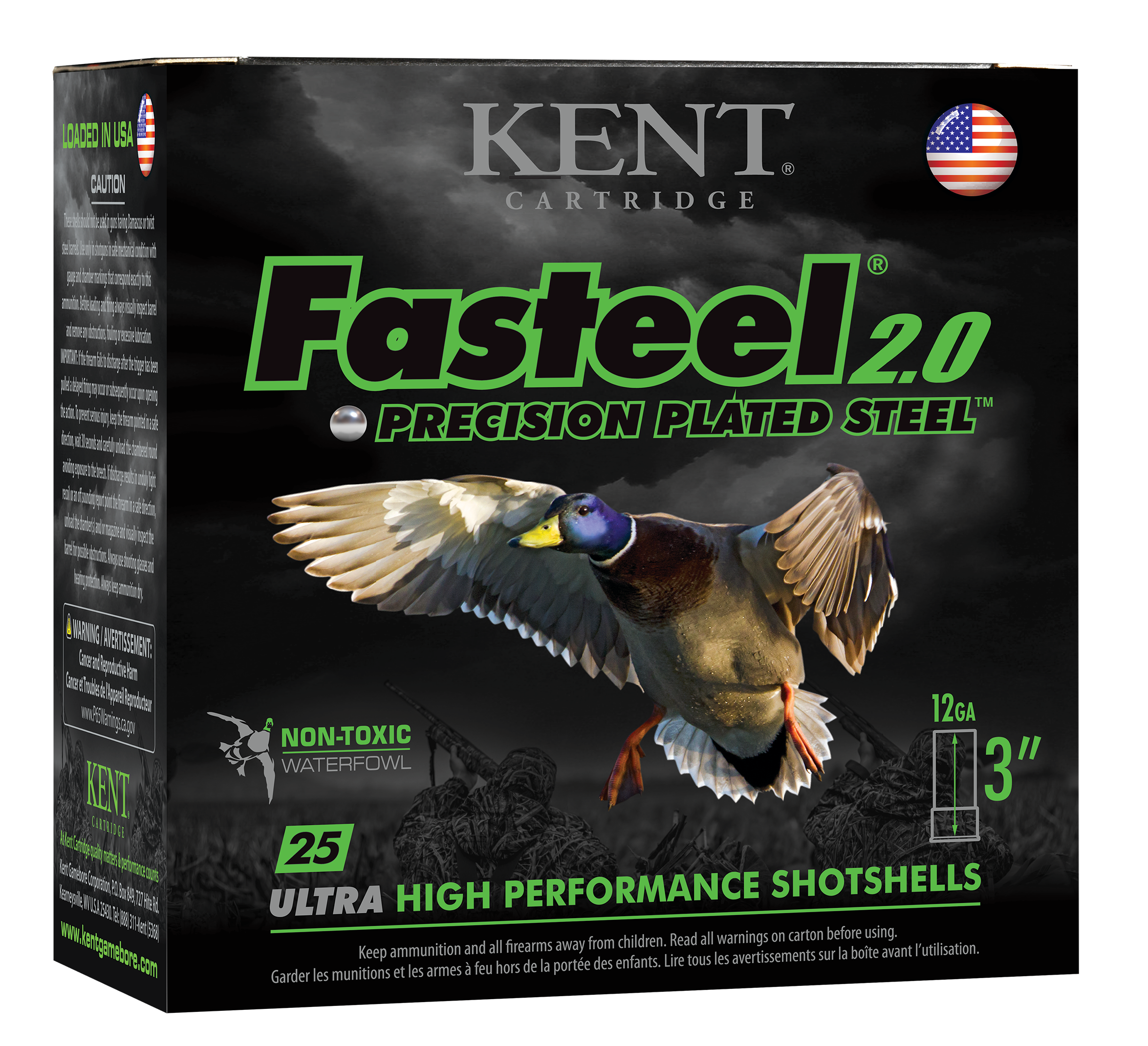 Kent Cartridge K123FS324 Fasteel 2.0 Waterfowl 12 Gauge 3" 1 1/8 oz 4 Shot 25 Per Box/ 10 Cs