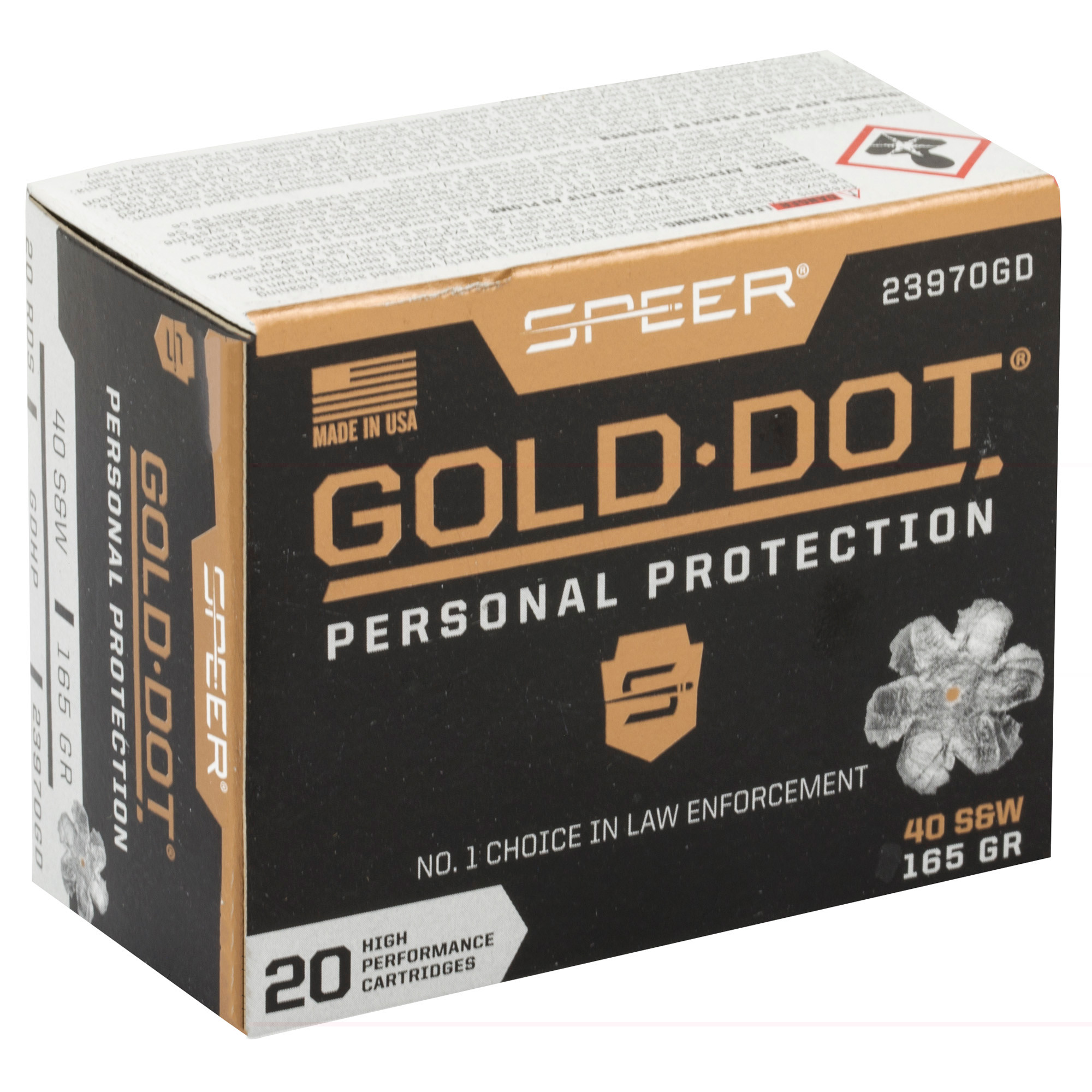 Speer 23970GD Gold Dot Personal Protection 40 S&W 165 gr 1150 fps Hollow Point (HP) 20 Bx/10 Cs