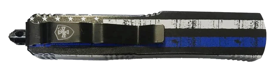 Templar Knife MBTB331 Back The Blue Gen II Slim 3.43" OTF Drop point Plain Black Oxide Stonewashed 440C SS Blade/5.05" Black & White w/Blue Line Aluminum Handle Features Glass Breaker Includes Pocket Clip/Sheath