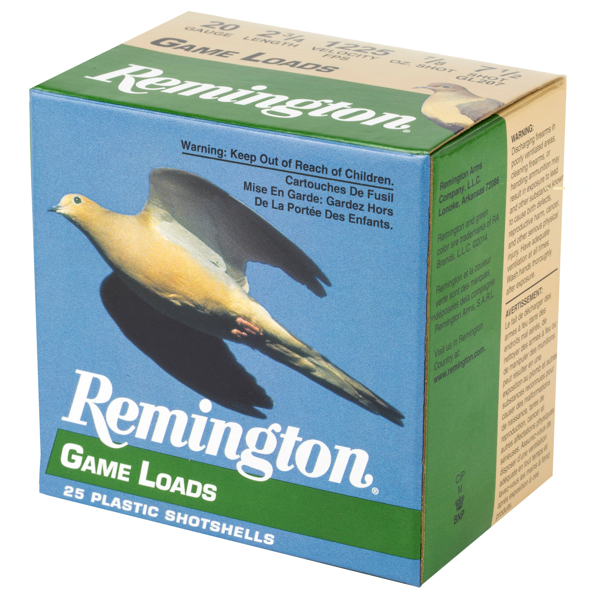 Remington Game Load Ammunition 20 Gauge 2-3/4" 7/8 oz #7-1/2 Shot