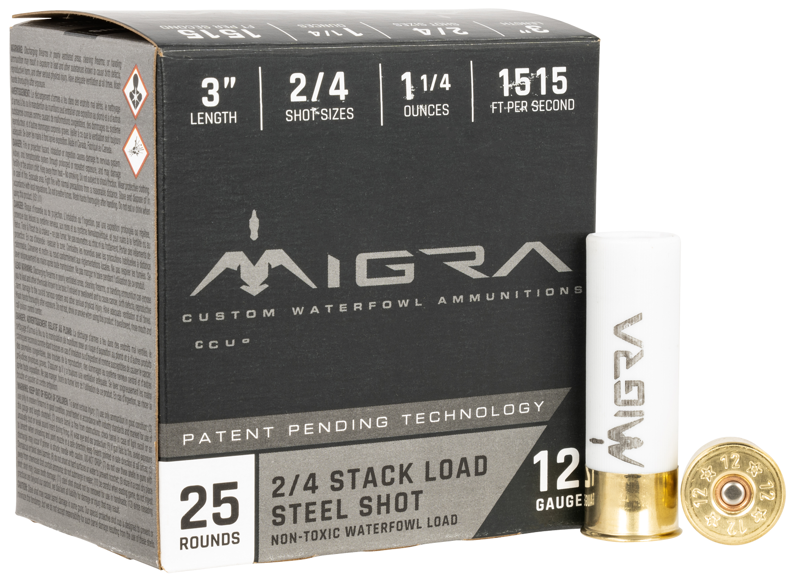Migra Ammunitions M12S24 Combinational Hunting 12 Gauge 3" 1 1/4 oz 2/4 Shot 25 Per Box/ 10 Cs