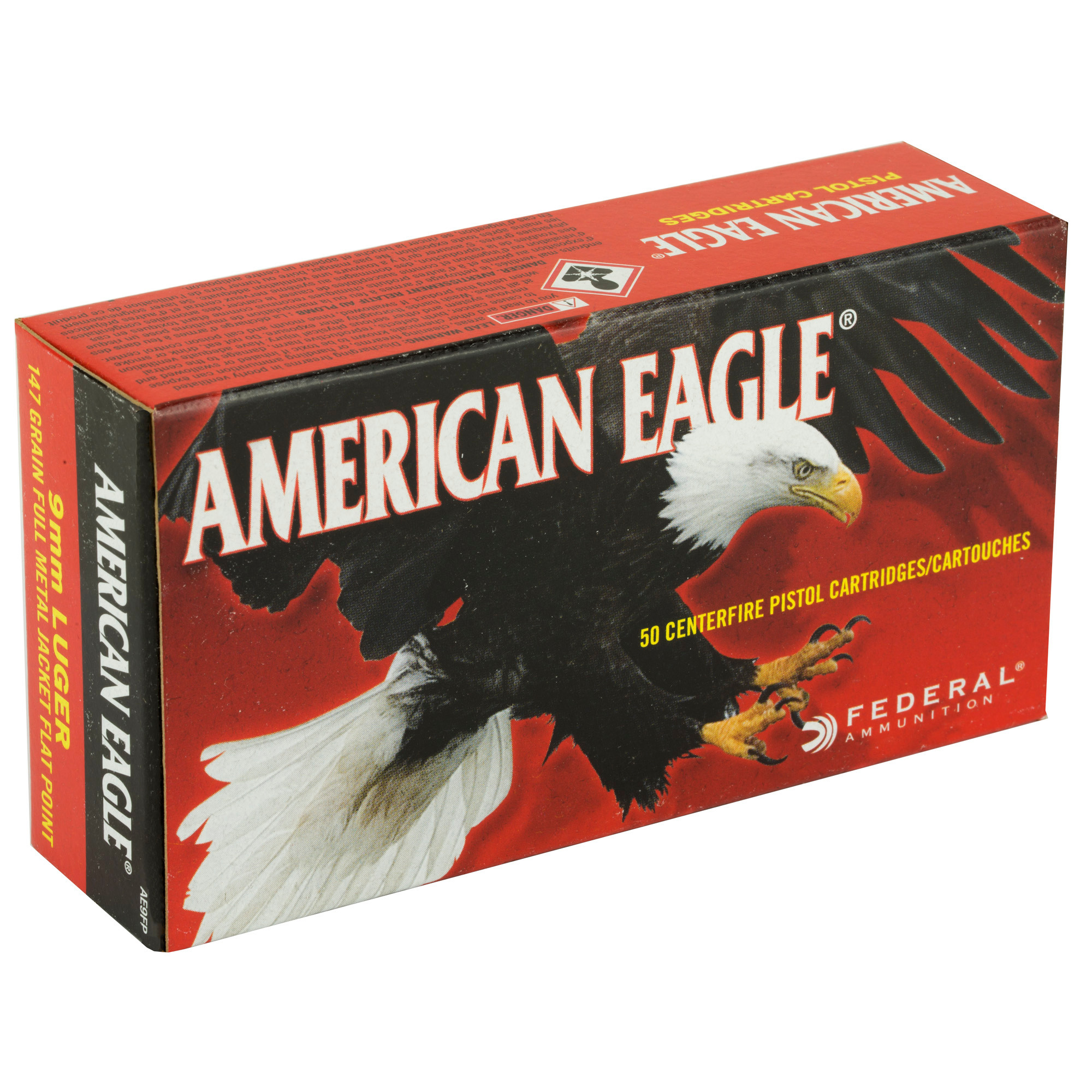 Federal AE9FP American Eagle Handgun 9mm Luger 147 gr Full Metal Jacket Flat Point (FMJFP) 50rd Bx