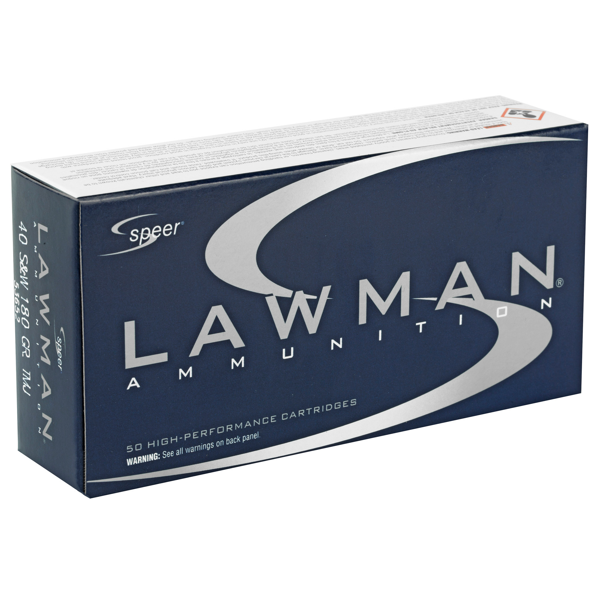 Speer 53955 Lawman Training 40 S&W 165 gr 1150 fps Total Metal Jacket Flat Nose (TMJFN) 50 Bx/20 Cs