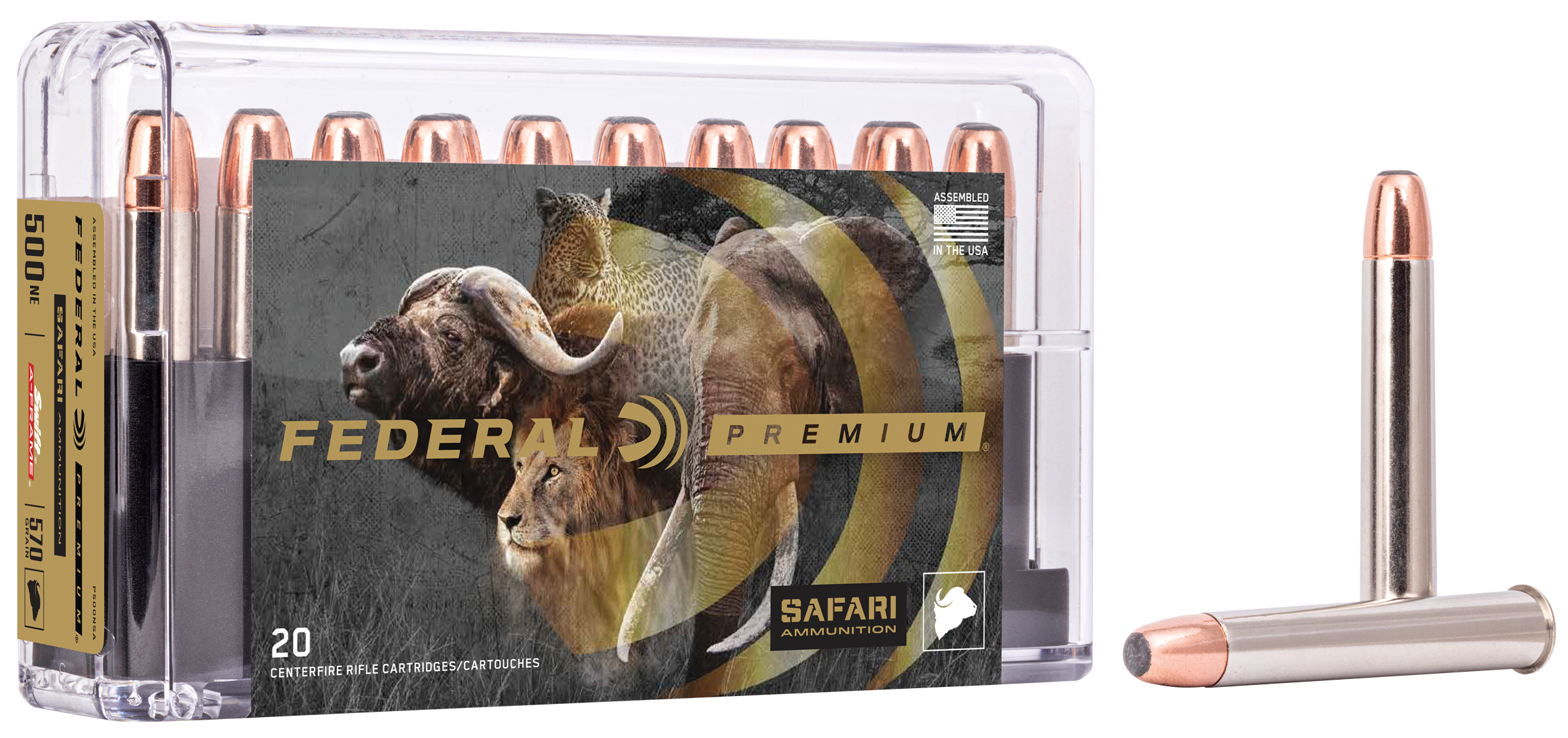 Federal Premium Safari Ammunition 500 Nitro Express 3" 570 Grain Swift A-Frame Soft Point 20RD