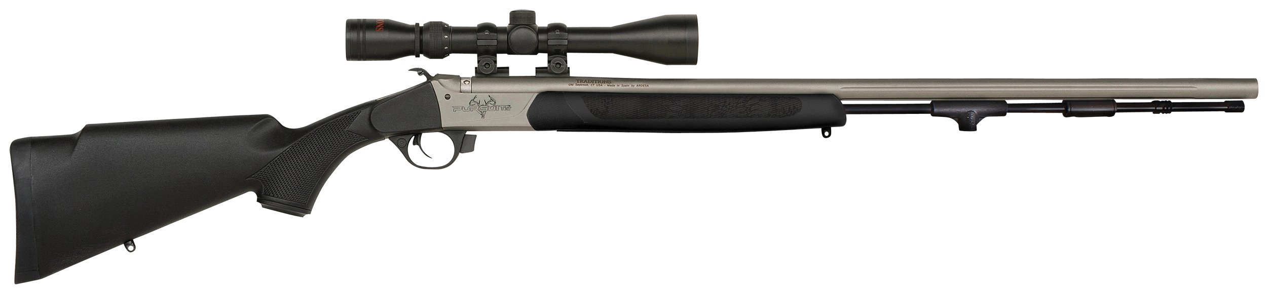Traditions R5-74115040 Pursuit XT 50 Cal 209 Primer 26", Stainless Barrel/Rec, Black Synthetic Furniture, Elite XT Trigger, 3-9x40mm Duplex Scope