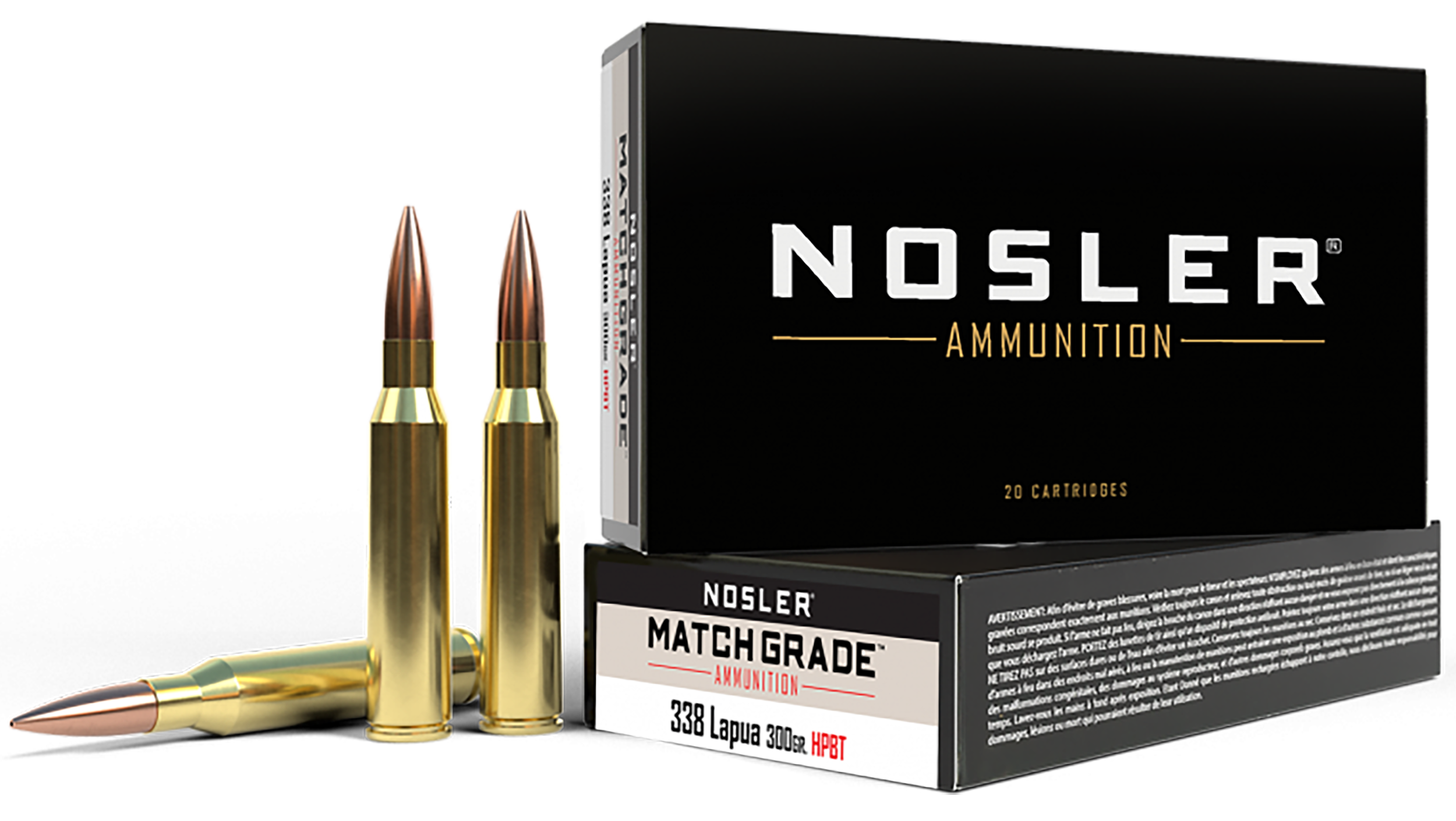 Nosler Match Grade Ammunition 338 Lapua Magnum 300 Grain Custom Competition Hollow Point Boat Tail 20RD