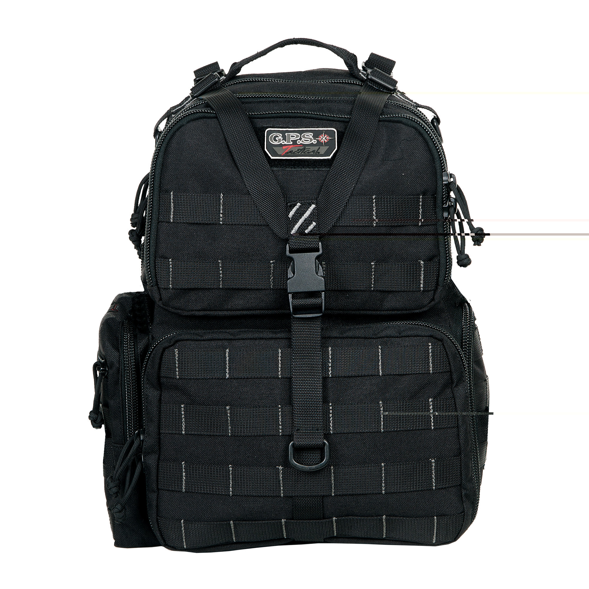 GPS Bags T1612BPB Tactical Backpack Black 1000D Nylon Teflon Coating with 3 Pistol Storage Cases, Visual ID Storage System, Pull-Out Rain Cover & Chest Strap