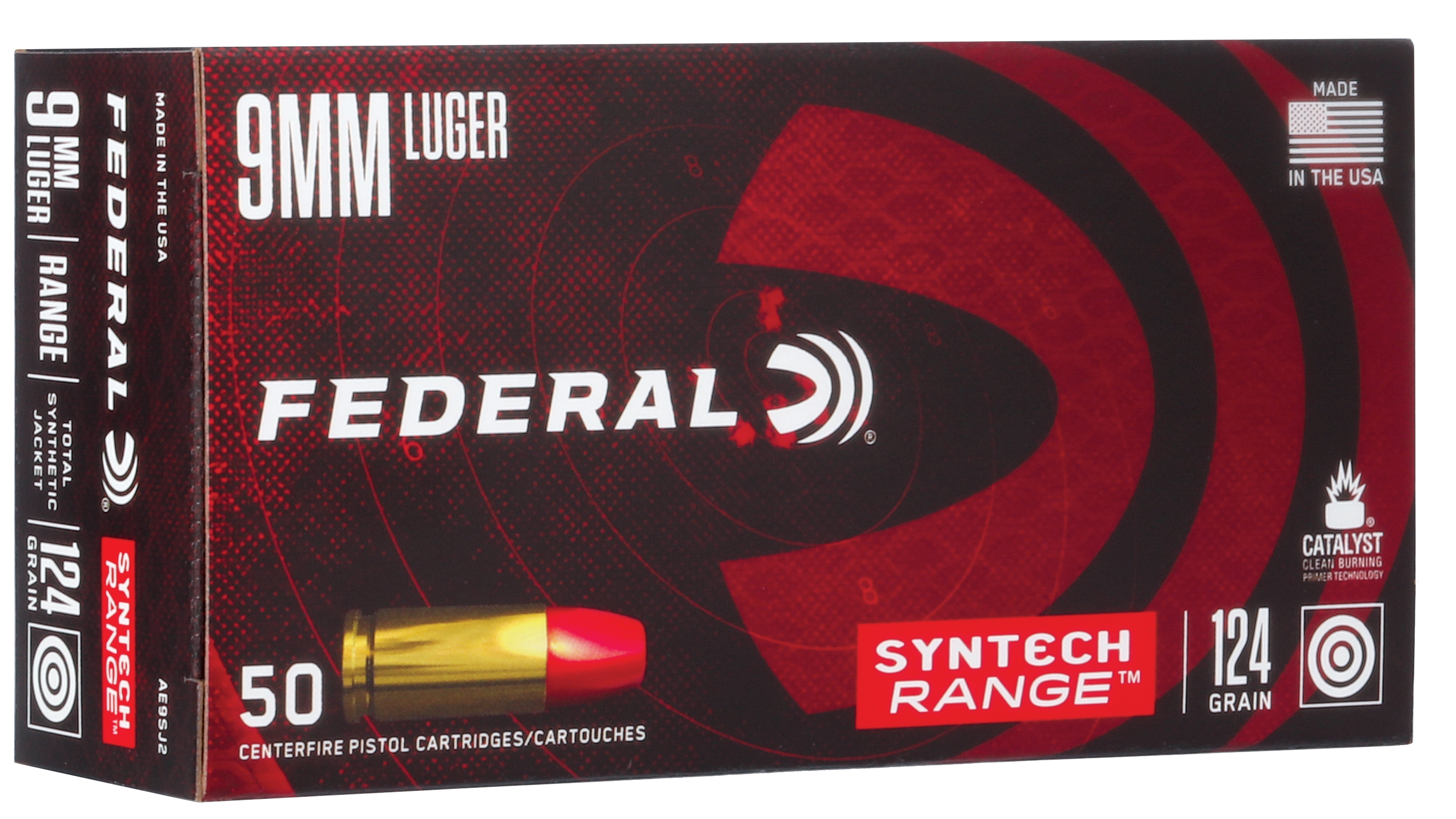 Federal AE9SJ2 American Eagle Syntech Range Training 9mm Luger 124 gr Total Syntech Jacket Round Nose (TSR) 50rd Bx