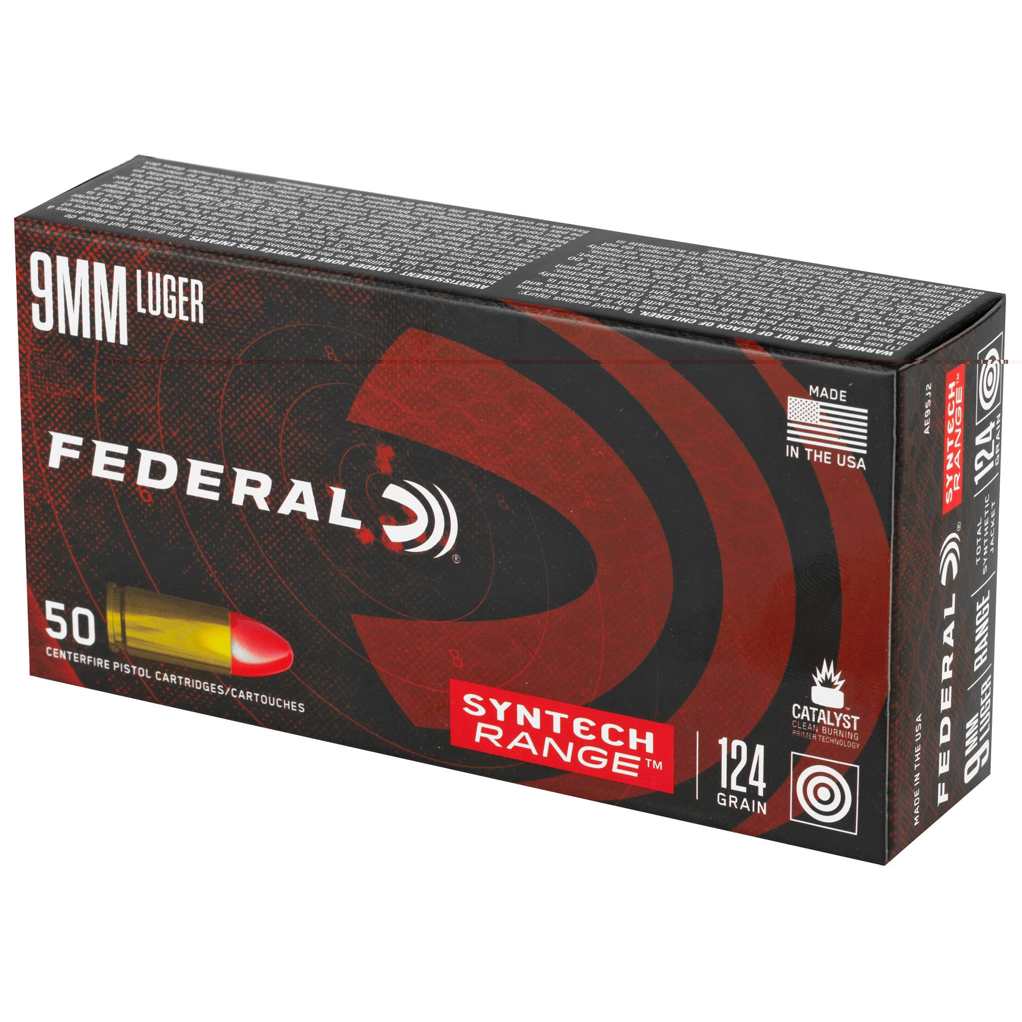 Federal AE9SJ2 American Eagle Syntech Range Training 9mm Luger 124 gr Total Syntech Jacket Round Nose (TSR) 50rd Bx
