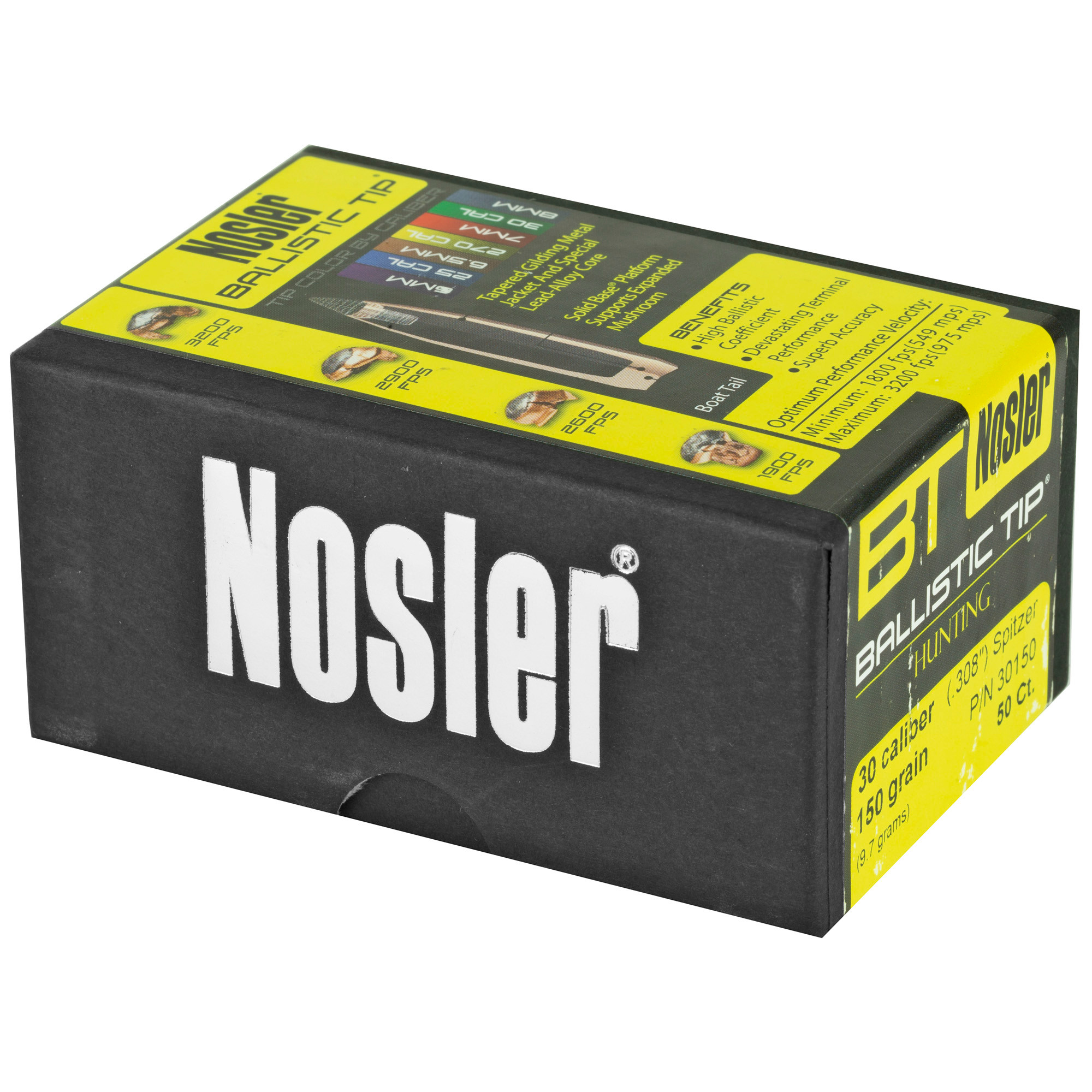 Nosler 30150 Ballistic Tip Hunting 30 Caliber .308 150 GR Spitzer 50 Per Box