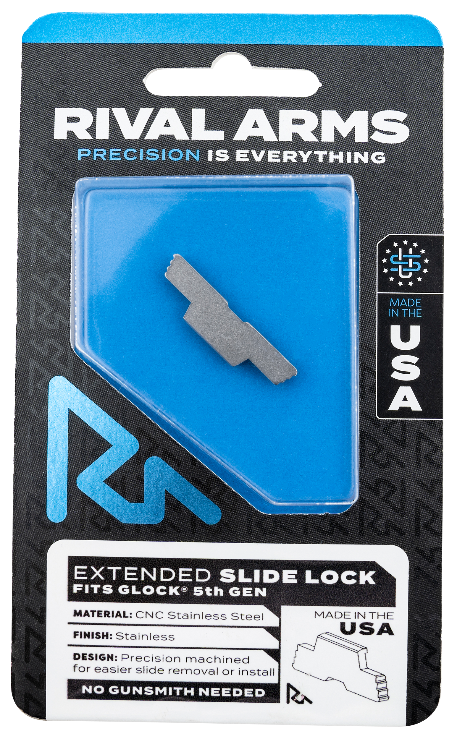 Rival Arms RARA80G002D Slide LockExtended Polished Stainless for Glock 34, 17, 19 Gen5