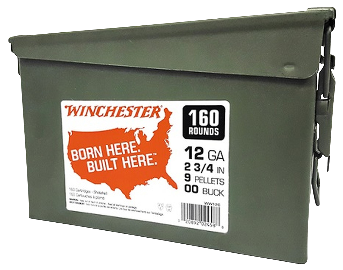 Winchester Military Grade Ammunition 12 Gauge 2-3/4" Buffered 00 Buckshot 9 Pellets Ammo Can of 160