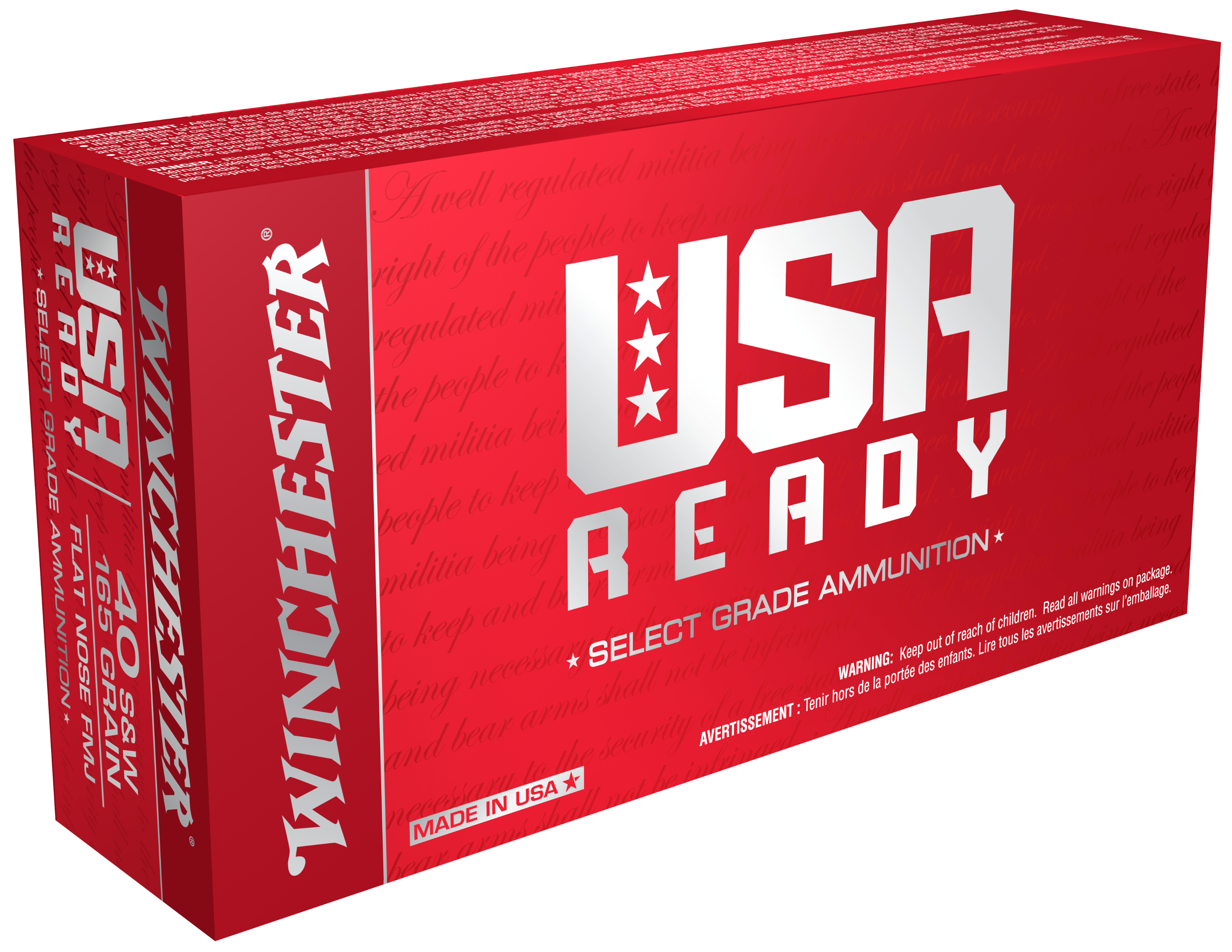 Winchester USA Ready Ammunition 40 S&W 165 Grain Full Metal Jacket Flat Nose