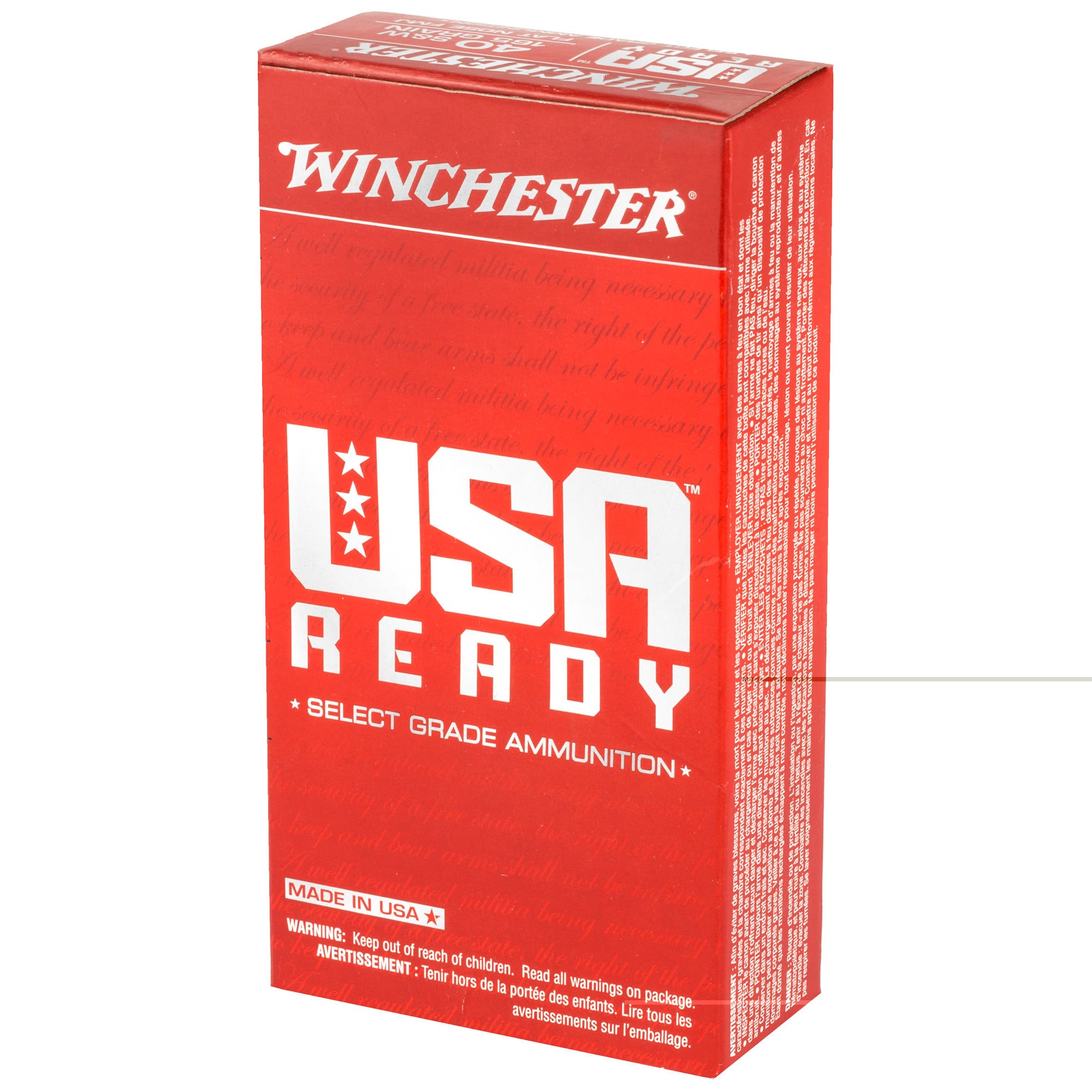 Winchester USA Ready Ammunition 40 S&W 165 Grain Full Metal Jacket Flat Nose