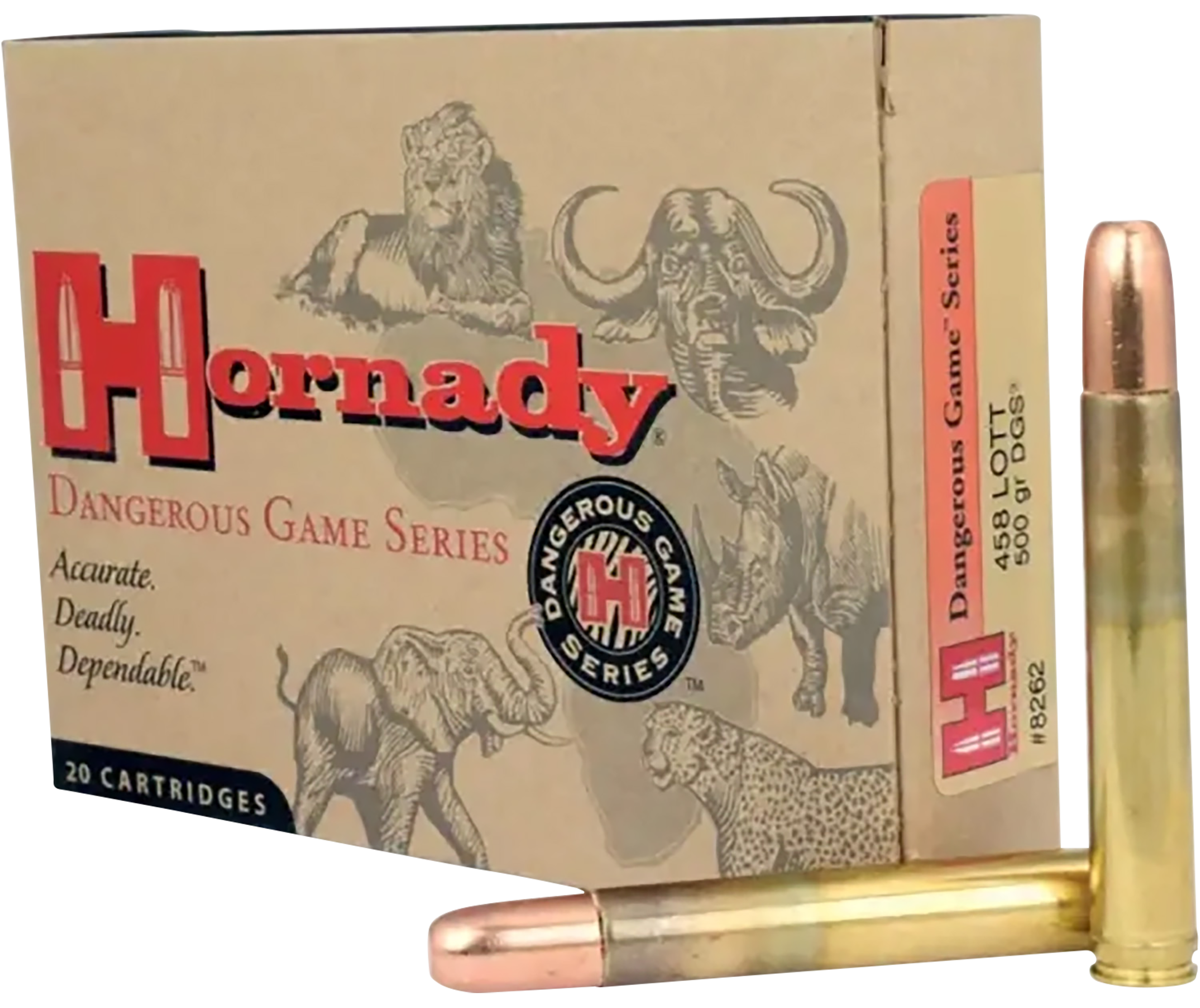 Hornady Dangerous Game Ammunition 458 Lott 500 Grain DGS Round Nose Solid 20RD