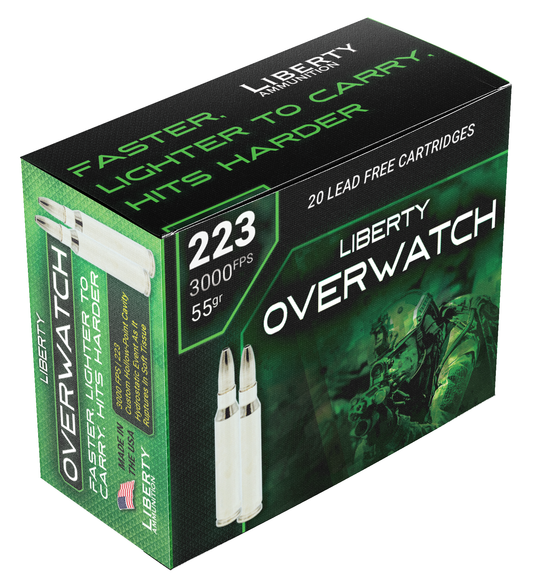 Liberty Ammunition LAOW223553000 OverWatch Hunting 223 Rem 55 gr 20 Per Box/ 50 Cs