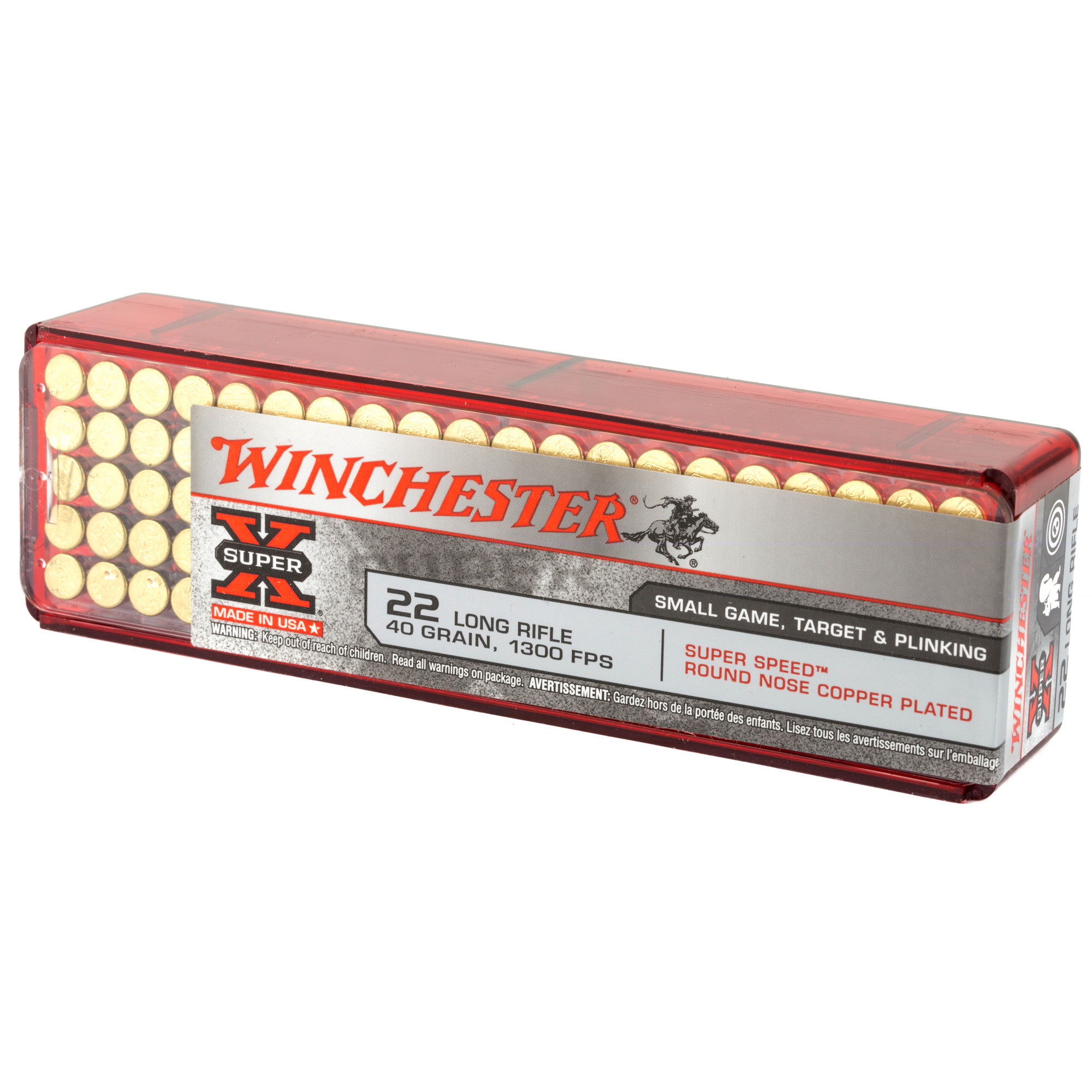 Winchester Super-X High Velocity Ammunition 22 Long Rifle 40 Grain Plated Lead Round Nose Box of 100