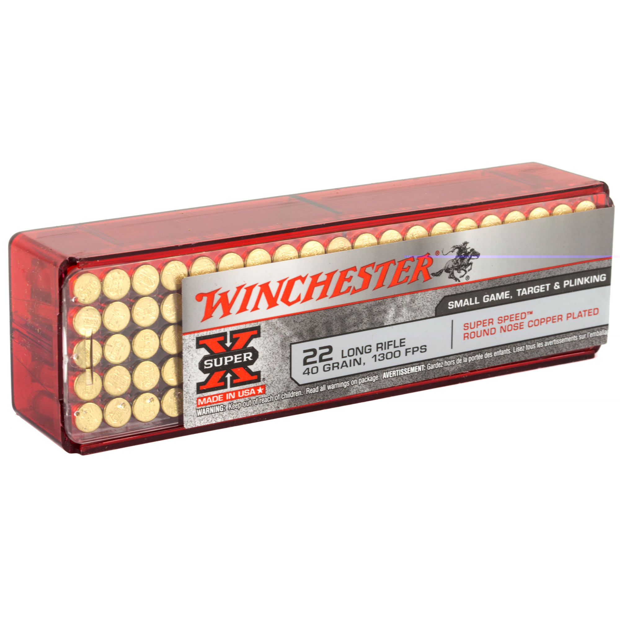 Winchester Super-X High Velocity Ammunition 22 Long Rifle 40 Grain Plated Lead Round Nose Box of 100