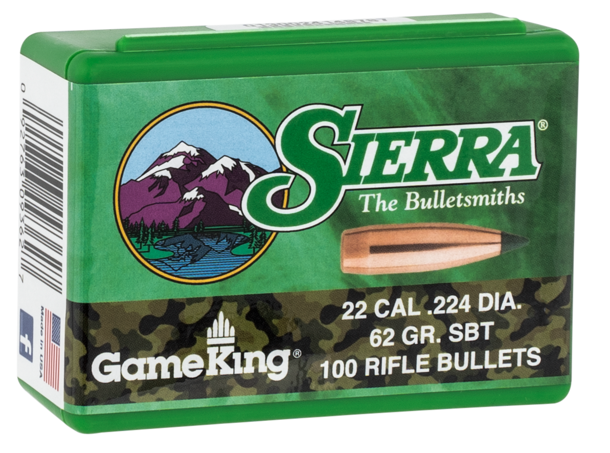 Sierra GameKing Bullets 22 Caliber (224 Diameter) 62 Grain Spitzer Boat Tail