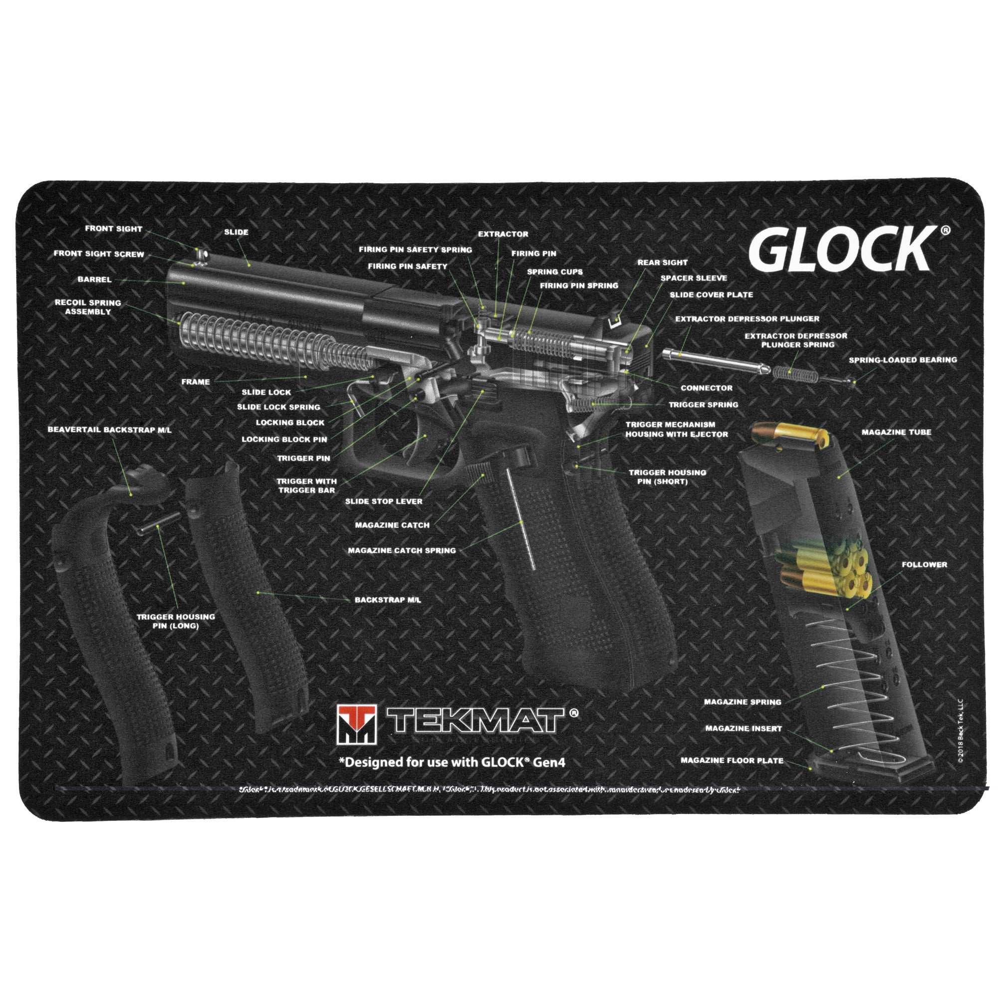 TekMat TEKR17GLOCKCA Glock 3D Cutaway Cleaning Mat Multi Color Rubber 17" Long