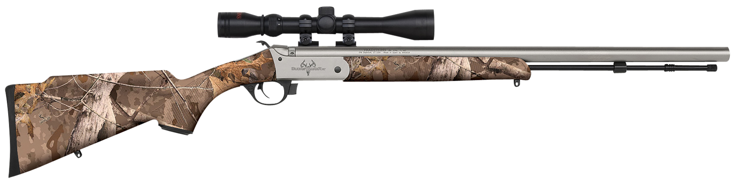 Traditions R5721108432 Buckstalker XT 50 Cal 209 Primer 24", Stainless Cerakote Barrel/Rec, Next Camo Wyld Synthetic Stock, 3-9x40mm Scope