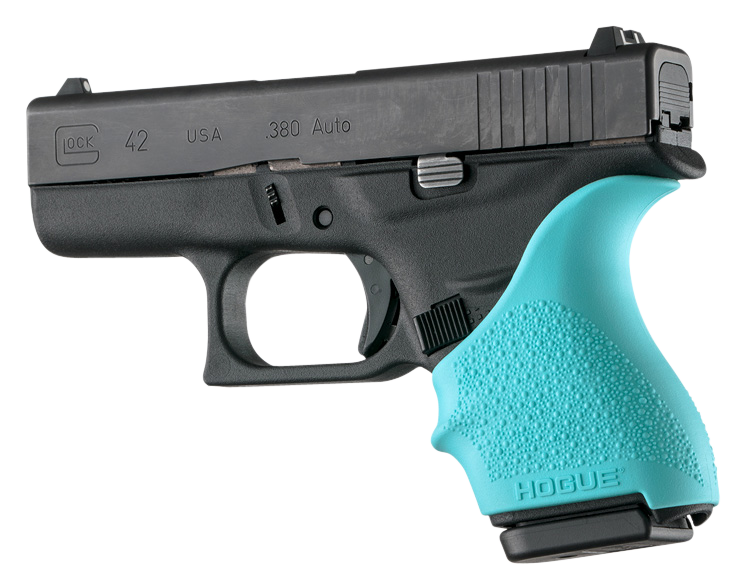 Hogue 18204 HandAll Beavertail Grip Sleeve Textured Aqua Blue Rubber for Glock 42, 43