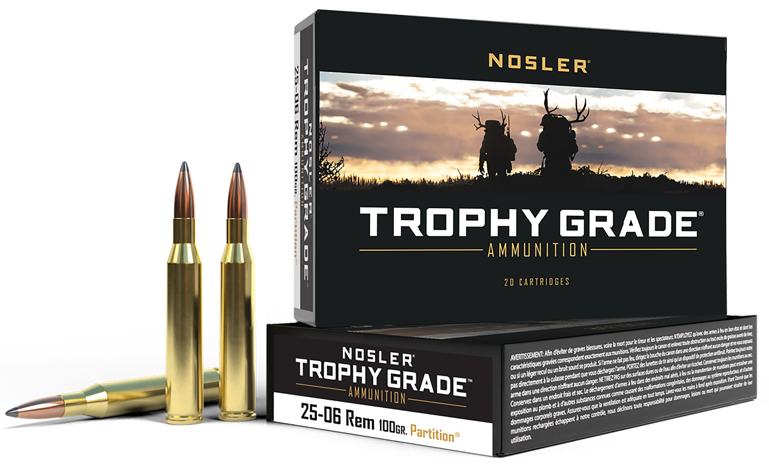 Nosler Trophy Grade Ammunition 25-06 Remington 100 Grain Partition 20RD